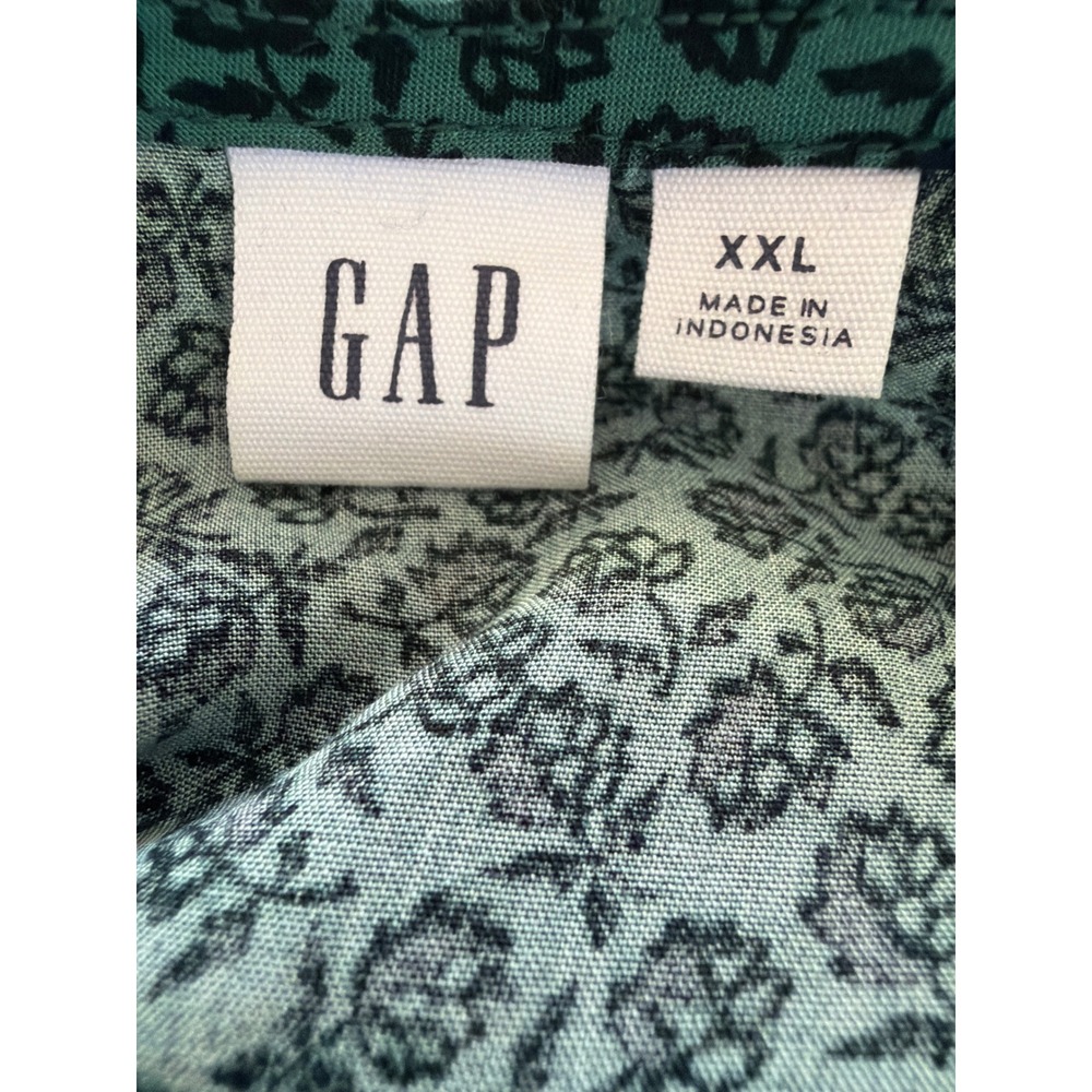 Gap Maxi Dress Womens XXL Green Smocked Waist Floral Long Sleeve V-Neck Forest - Picture 7 of 9